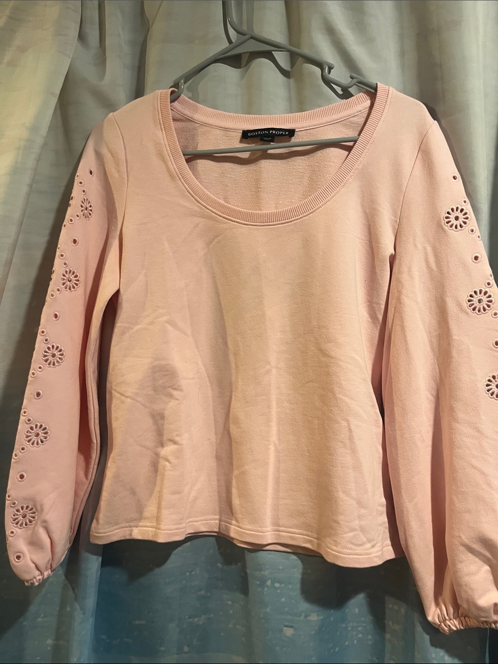 Boston Proper Pale Pink Eyelet-Sleeve Sweatshirt